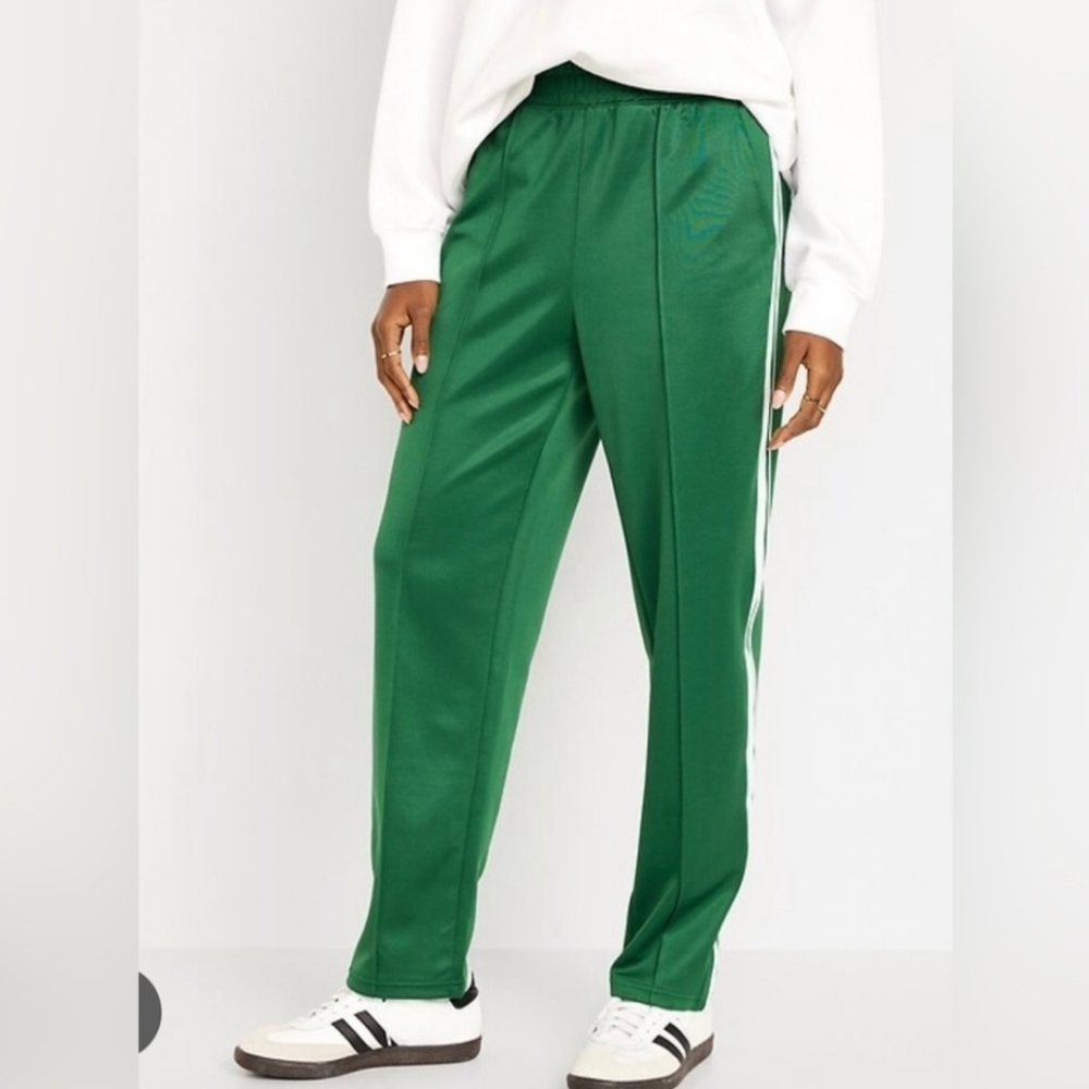 Green Satin-Look Track Pants